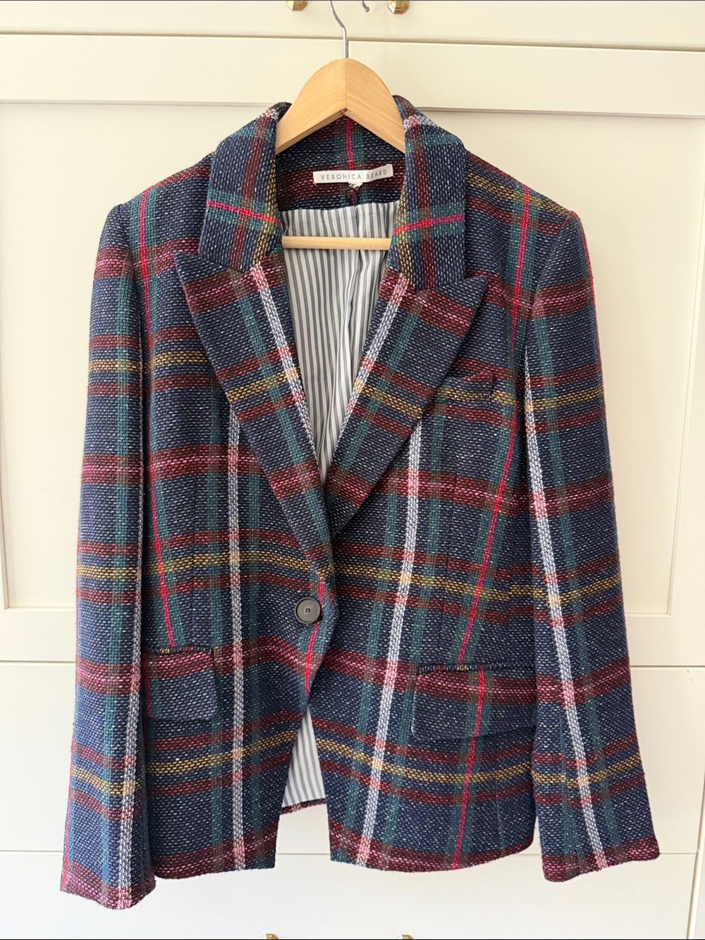 Veronica Beard Multicolor Plaid Wool-Blend Single-Button Blazer